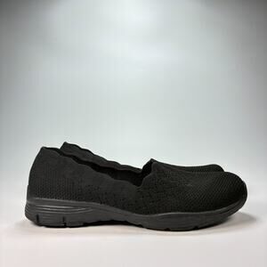 Skechers Seager Stat Black Knit Slip On Shoes Classic Air Cooled Women's Size 10